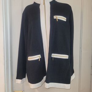 Belldini black and white sweater with gold zipper accents XL